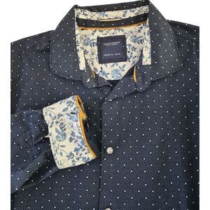 Cactus Man Ricky Singh Button Down Shirt Mens XXL Blue Dot Floral Flip Cuff